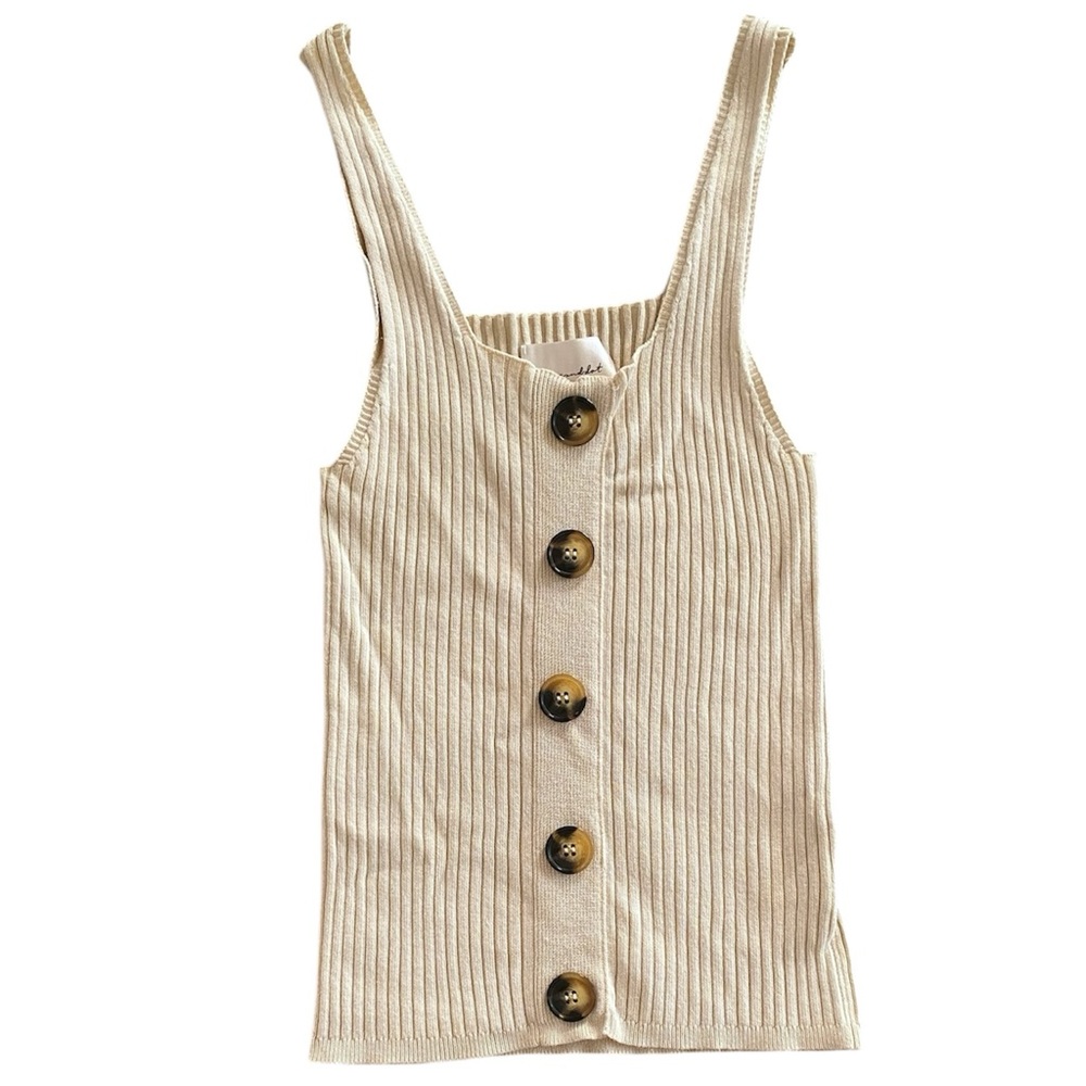 Line & Dot Ecru Cream Ribbed Knit Button Front Tank Top Size S Small